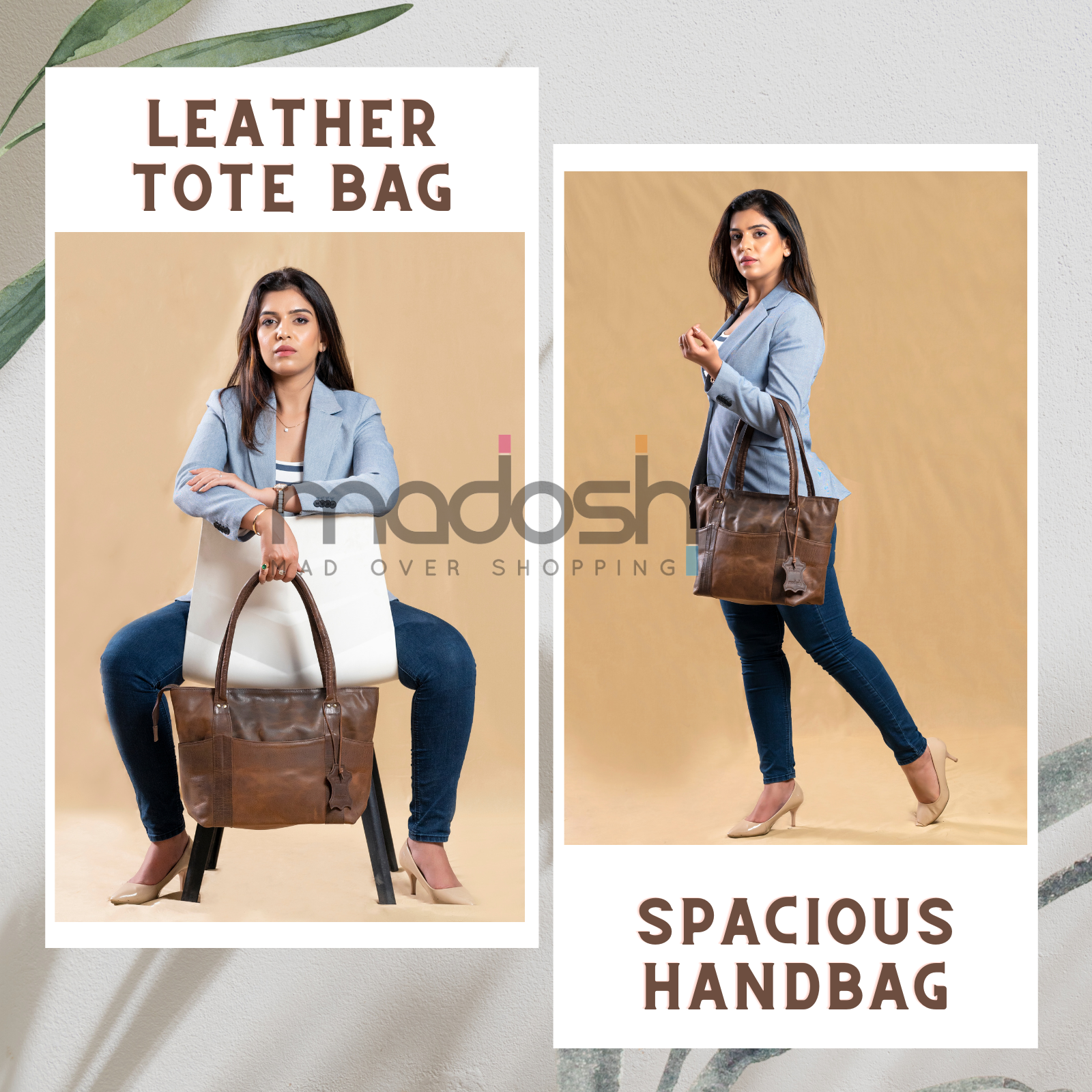  Women Tote Buffalo Leather Brown Shoulder Bag Large Office Handbag Shopper Purse